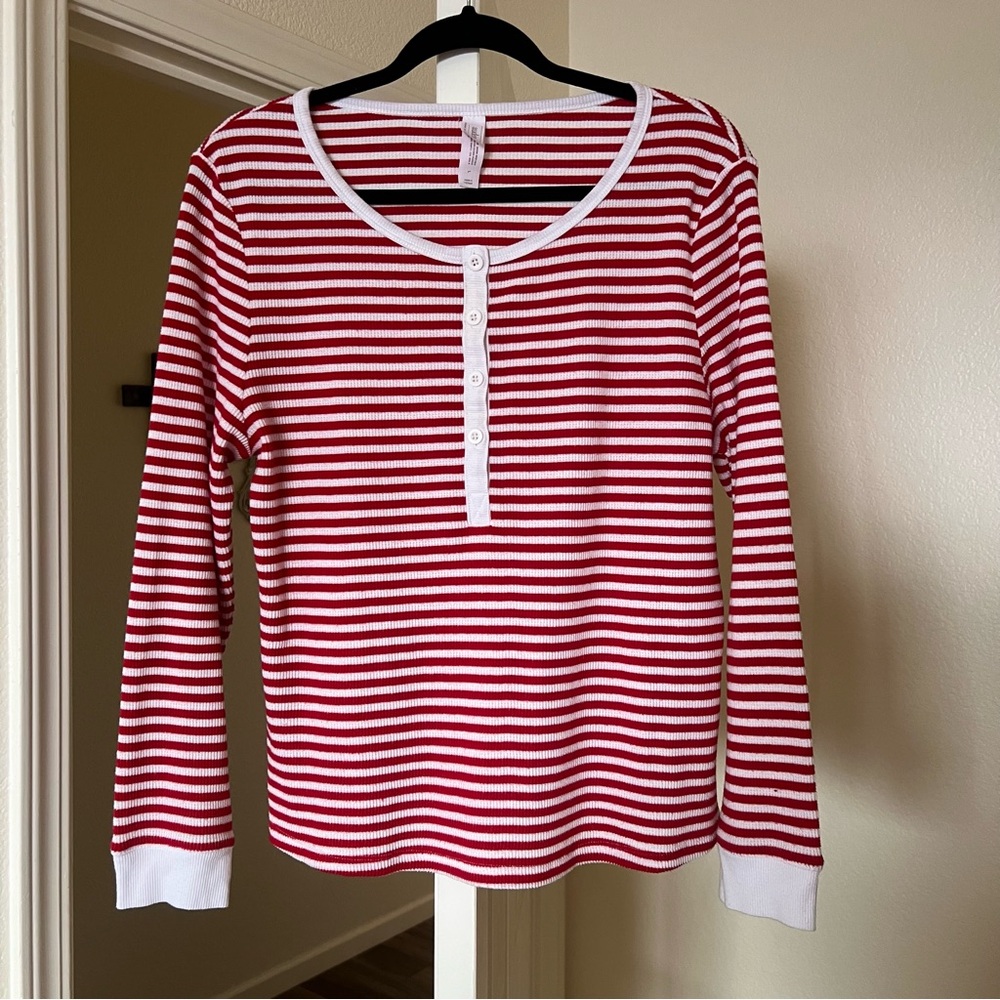 Auden Striped Thermal Henley Top Large
